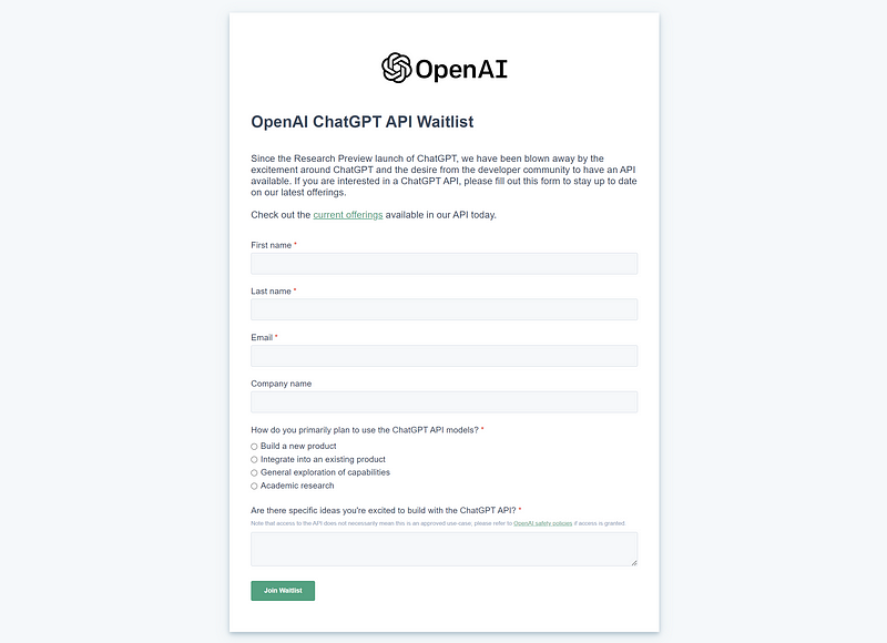 Sign up for the ChatGPT API waitlist