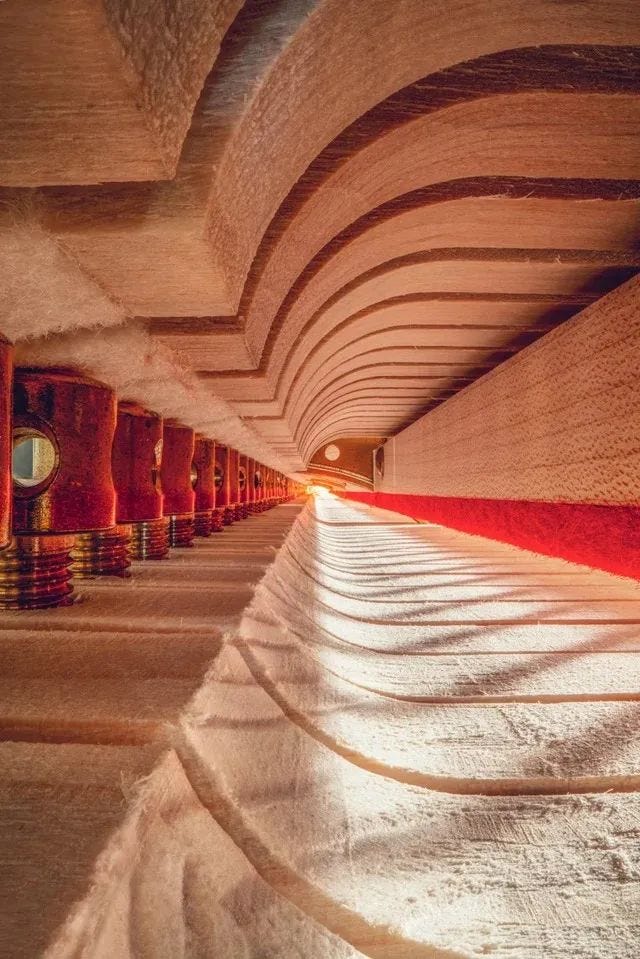 Intricate view of a piano's interior resembling an elegant station.