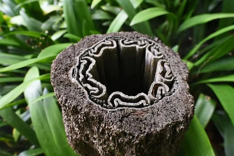 Cross-section of a palm tree highlighting its vascular system.