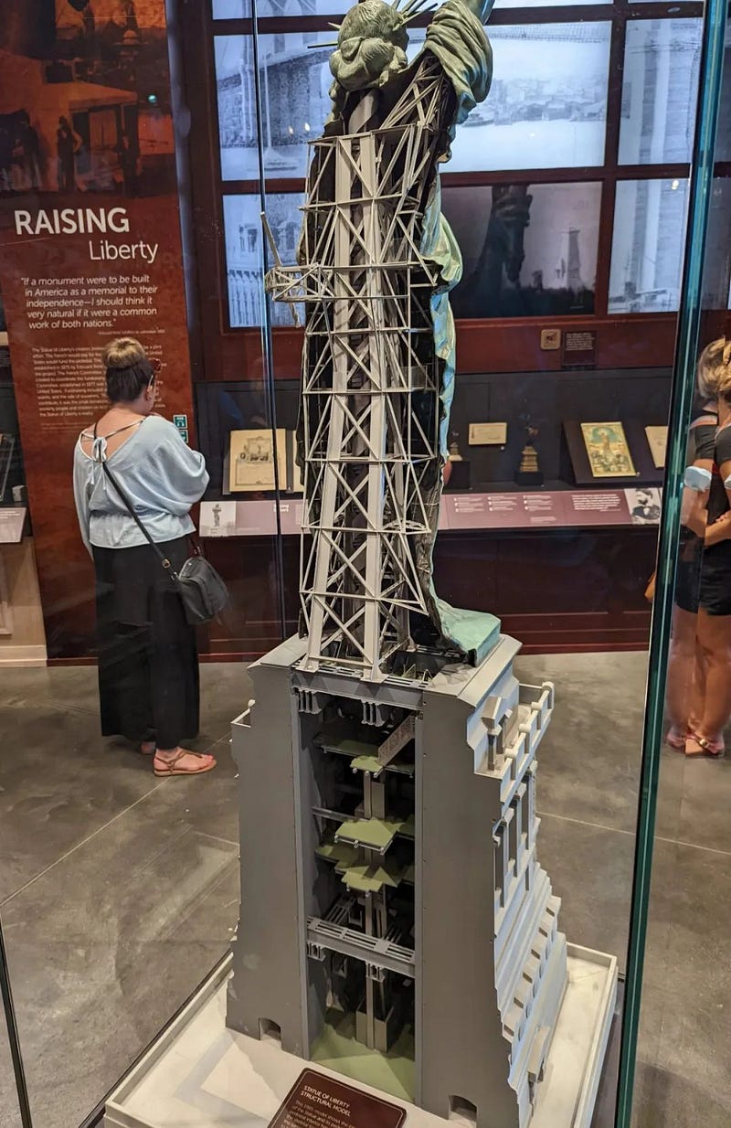 Interior view of the Statue of Liberty showcasing its scaffolding.