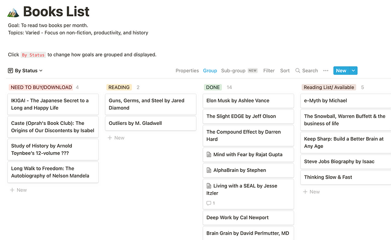 Organizing Your Reading List in Notion