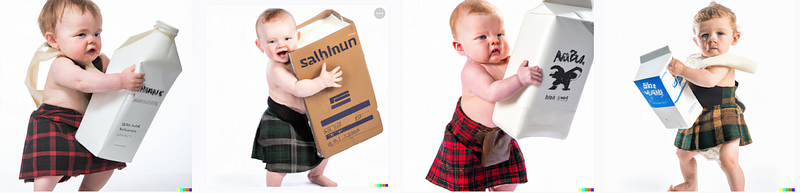 Strong baby lifting a milk carton