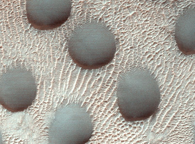 Frost-covered sand dunes on Mars