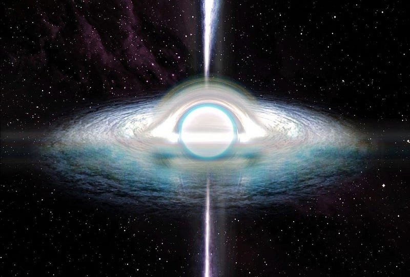 Illustration of cosmic phenomena related to white holes