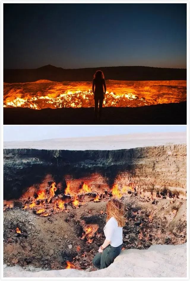 The Gate of Hell in Turkmenistan, a burning natural gas crater