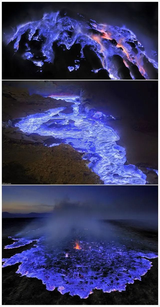 Blue magma glowing in the Ijen volcano, Indonesia