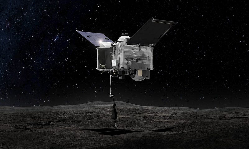 OSIRIS-REx spacecraft collecting samples from Bennu