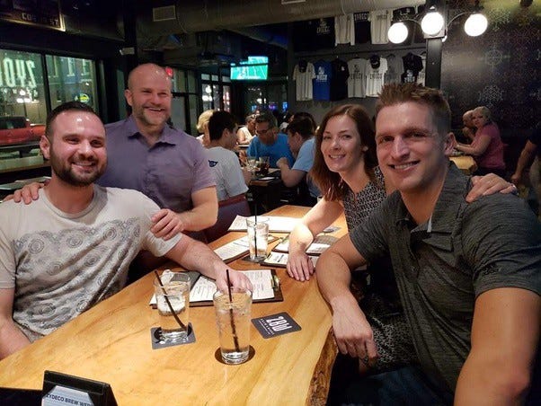 Friends enjoying a meal together.