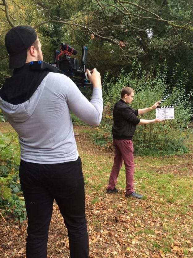 My first time on a student film set (back when I still thought burgundy chinos were something to behold). Photo by Wessex Films