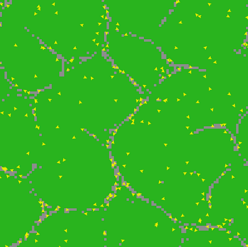 Later stages of the NetLogo simulation showing paths