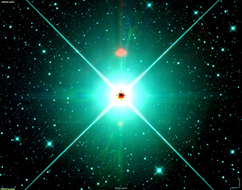 Infrared image of Betelgeuse from the WISE space telescope, showing more infrared radiation than visible light.