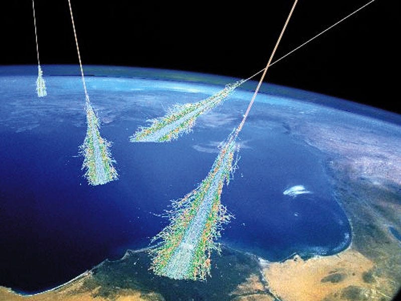 Cosmic rays interacting with Earth's atmosphere