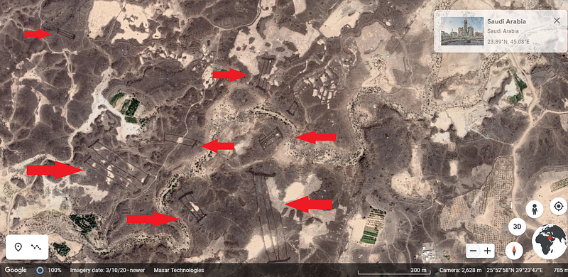 Mustatil structures across Saudi Arabia