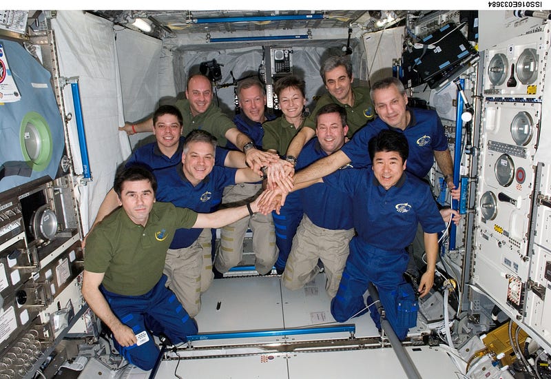 ISS crew members engaged in a variety of tasks.