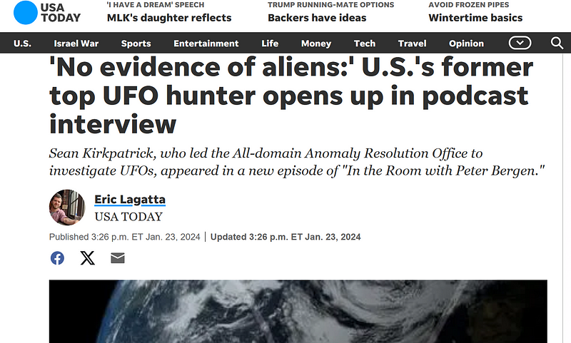 No evidence of aliens: U.S.'s former top UFO hunter