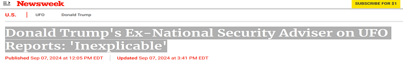Donald Trump’s Ex-National Security Adviser on UFO Reports: ‘Inexplicable’