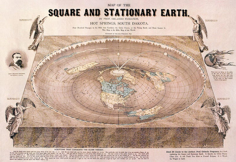 A representation of the flat earth theory.